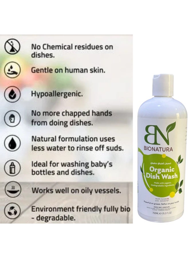 Bionatura Organic Dish Soap 750ml – Natural Plant-Based Dishwashing Liquid, Tough on Grease, Gentle on Hands, Non-Toxic, Eco-Friendly, Biodegradable Formula - Image 3